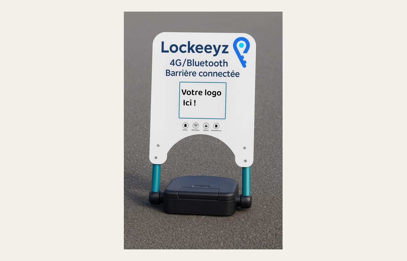 Barrière Parkeeyz posée sur une place, plaque à personnaliser