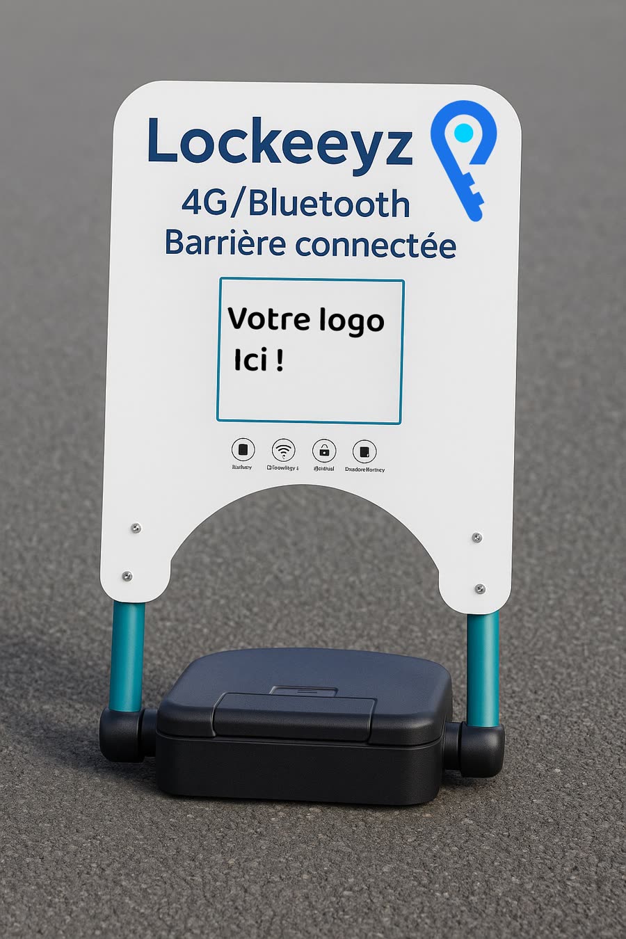 Barrière de parking connectée Parkeeyz, plaque personnalisable avec votre logo